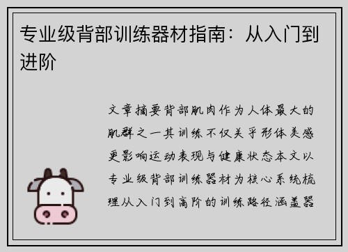 专业级背部训练器材指南：从入门到进阶